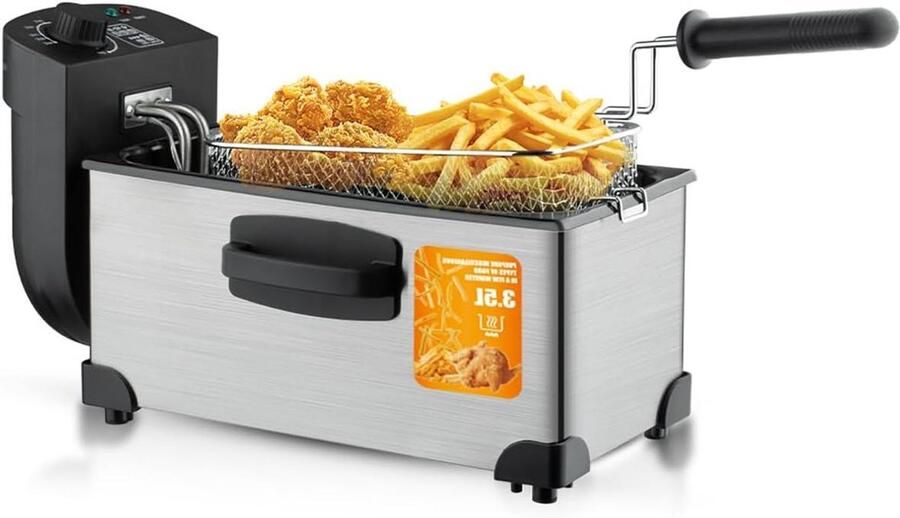 Elektrische Friteuse Olie Friteuse Frituurpan Thuis Frituren Snel Opwarmend Element 3.5 Liter Zilver