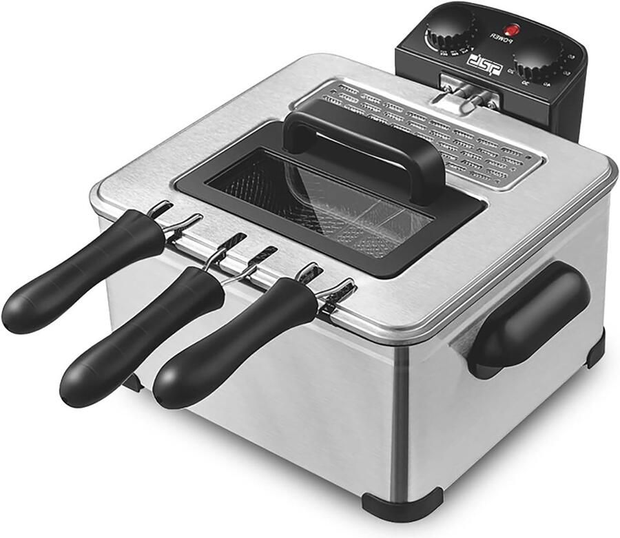 Elektrische Friteuse Olie Friteuse Thuis Frituren Instelbare Thermostaat 5 Liter Zilver