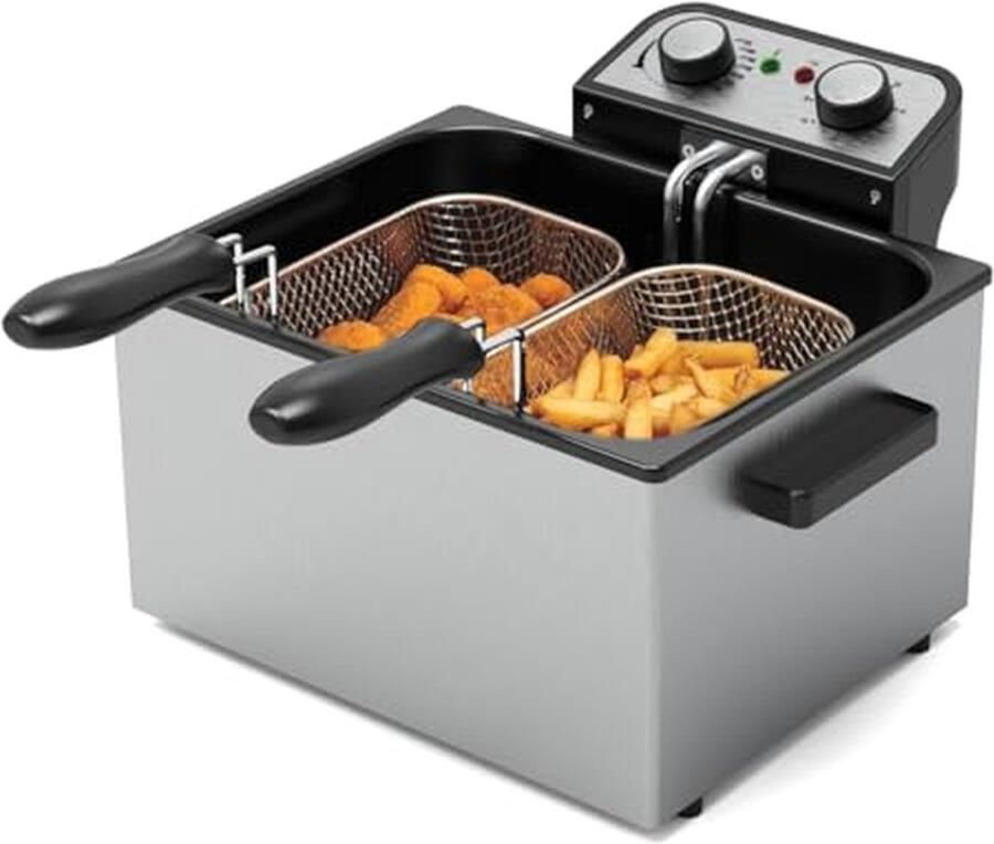 Elektrische Friteuse Olie Frituurpan Grote Porties Frituren Instelbare Temperatuur 5 Liter Capaciteit Roestvrij Staal