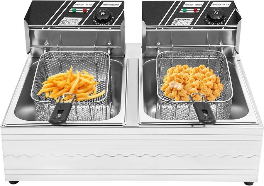 Elektrische Friteuse Olie Frituurpan Lekker Frituren Traploze Temperatuur 6 Liter Inhoud Zilver