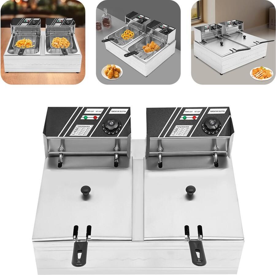 Elektrische Friteuse Professioneel 6L+6L Capaciteit 2500 W Vermogen Roestvrij Staal Vrijstaand Commerciële Keukenapparatuur