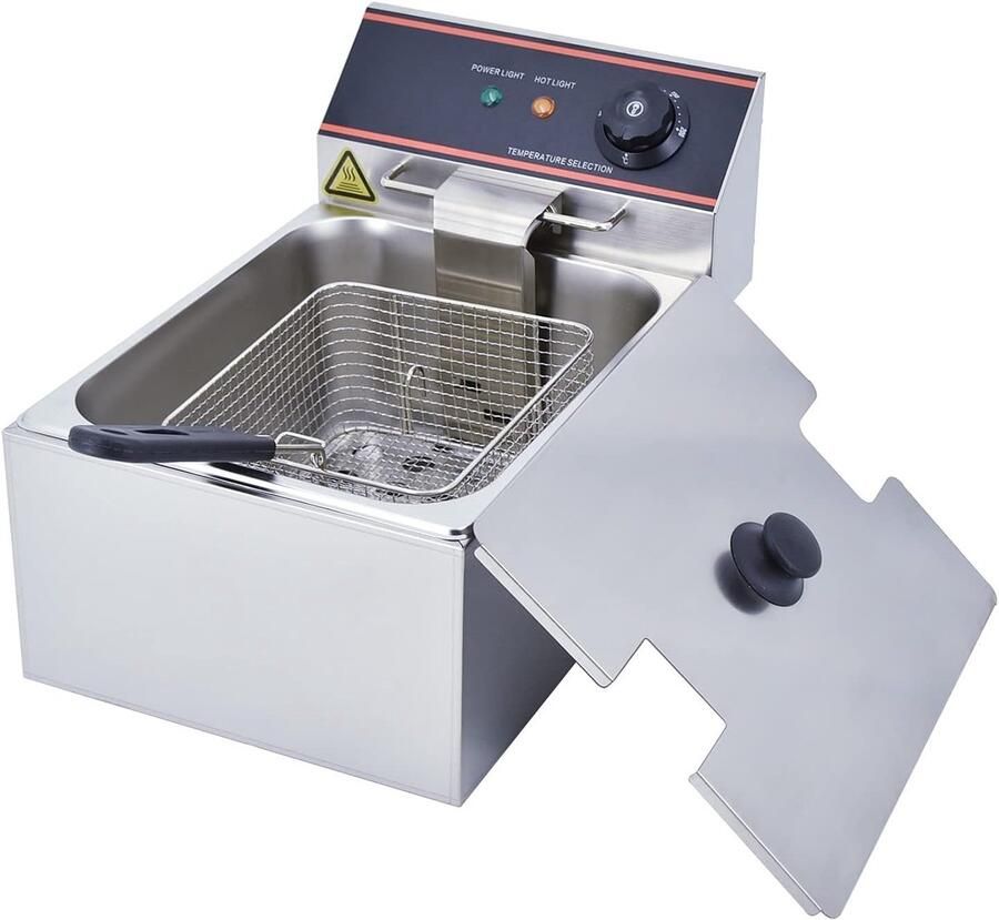Elektrische Friteuse Professionele Frituurpan Commercieel Gebruik Instelbare Thermostaat 6 Liter Tank Zilver