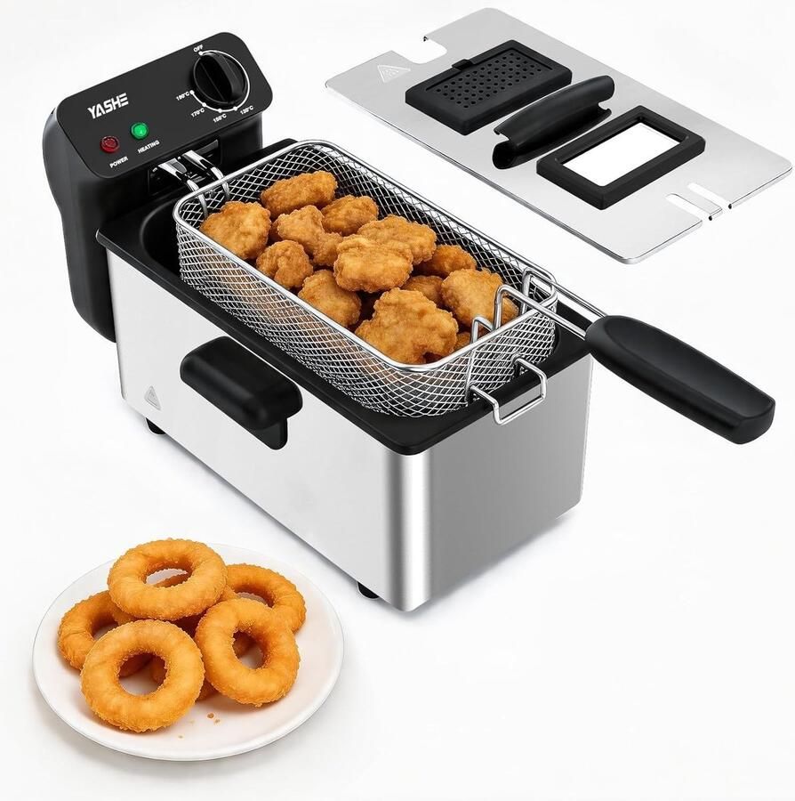 Elektrische Friteuse Roestvrij Staal 3 2 Liter Capaciteit Instelbare Temperatuur Voor Gezinnen