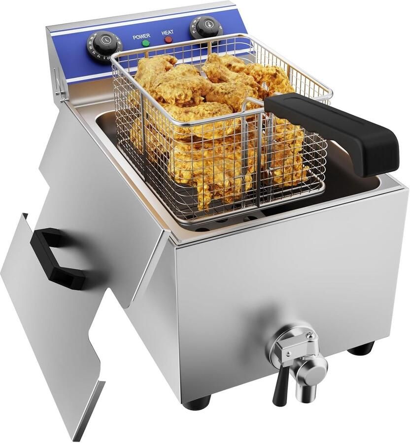 Elektrische Friteuse Roestvrij staal Thermostaat 60 – 200 °C Frituermand met deksel Voor Huishoudelijk en Commercieel Gebruik