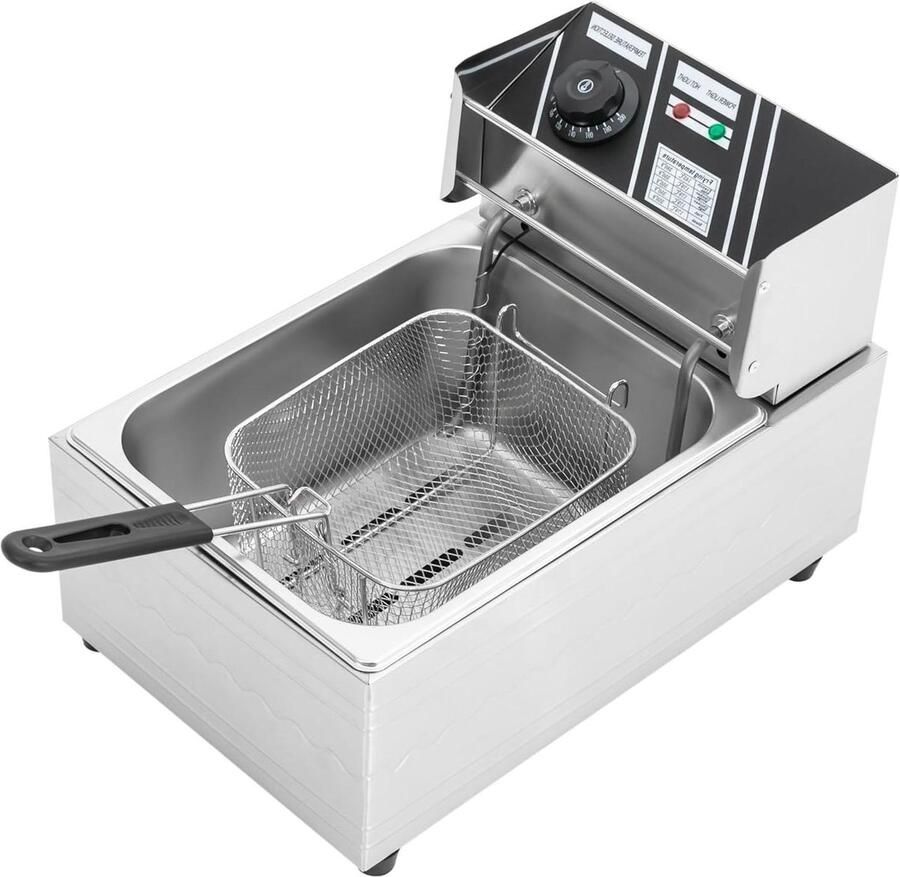 Elektrische Friteuse Roestvrijstaal Frituurpan Professioneel Frituren Grote Capaciteit 6 Liter Zilver