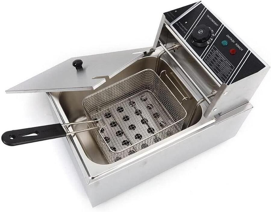 Elektrische Friteuse Professionele Frituurpan Thuis Frituren Koude Zone Technologie 6 Liter Staalgrijs