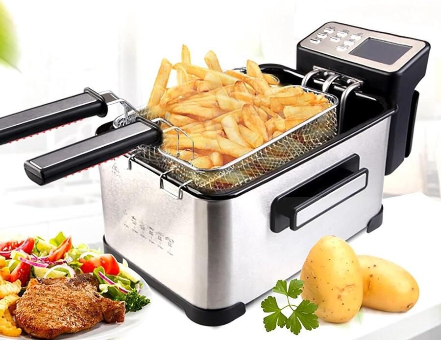 Elektrische friteuse van 4 liter met kijkvenster Aanrecht friteuse LED-display Temperatuurregeling Roestvrij staal Verwijderbare oliemand Non-stick Easy Clean 2000W
