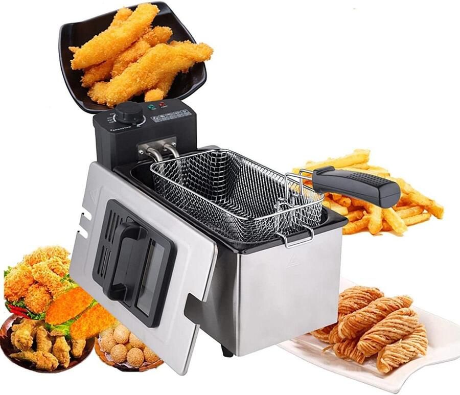 Elektrische Friteuse Vet Frituurpan Thuis Koken Constante Temperatuur 3 Liter Roestvrij Staal