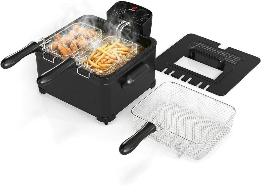 Elektrische Friteuse Vetvrije Frituur Thuis Frituren Dubbele Olie Tank 5 Liter Capaciteit Zwart
