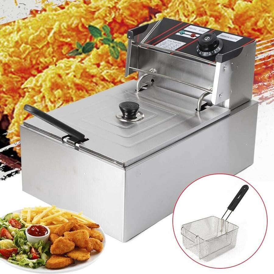 Elektrische Friteuse Zilver 2500W 6L Inhoud Roestvrij Staal Voor Thuisgebruik En Horeca