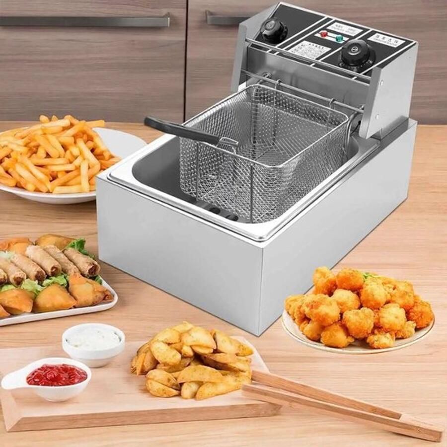 Elektrische Frituurpan 6L – Frituurpan 2500W – Roestvrij Staal – 50-200°C Temperatuurregeling – Voor Horeca en Thuisgebruik Eenvoudig Schoon te Maken