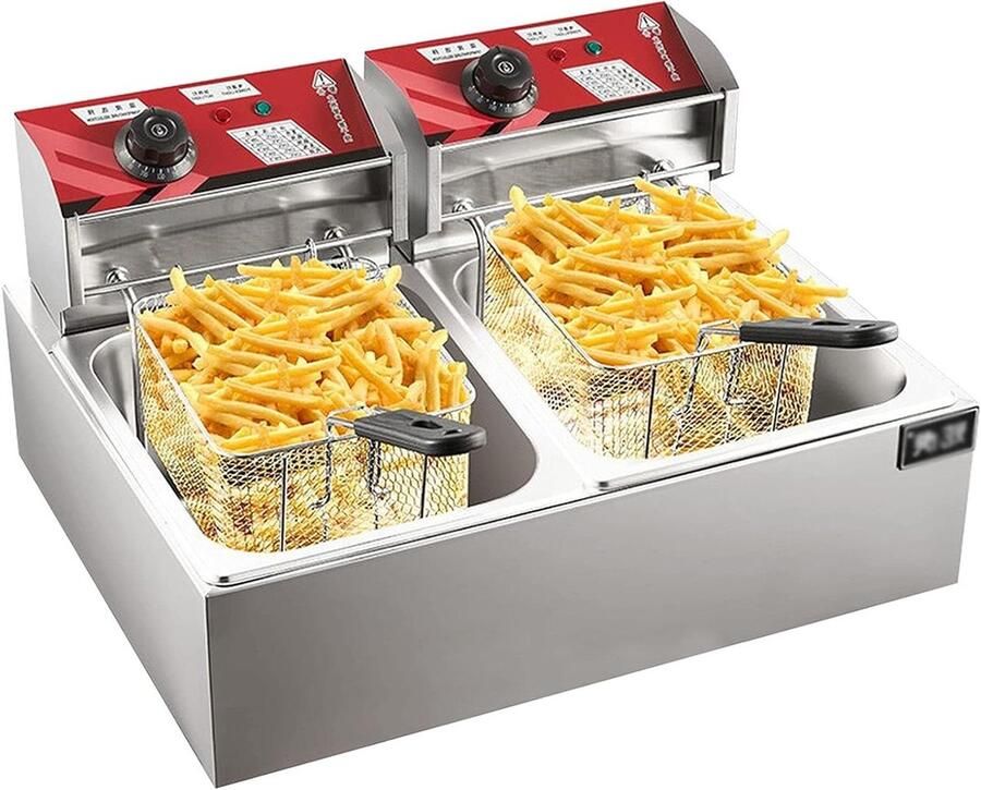 Elektrische Frituurpan Aanrecht Frituur Thuis Frituren Instelbare Thermostaat 10L Capaciteit Zilver