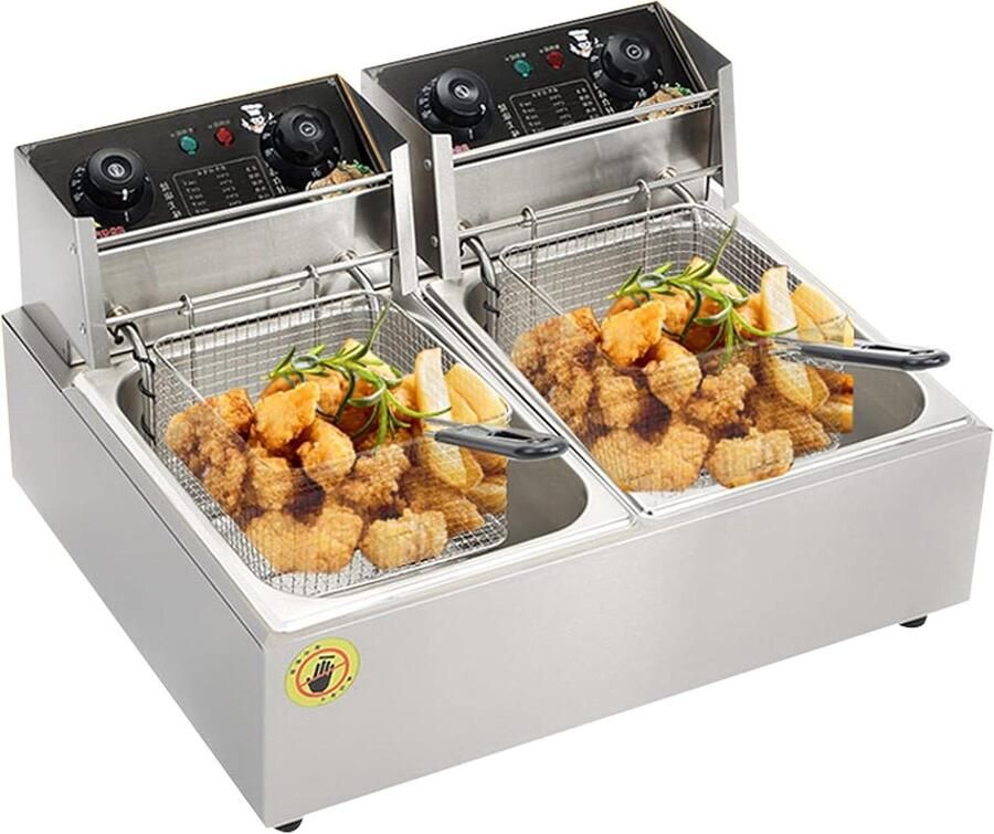 Elektrische Frituurpan Commerciële Friteuse Thuis en Horeca Verstelbare Thermostaat 10L of 20L Zilverkleurig