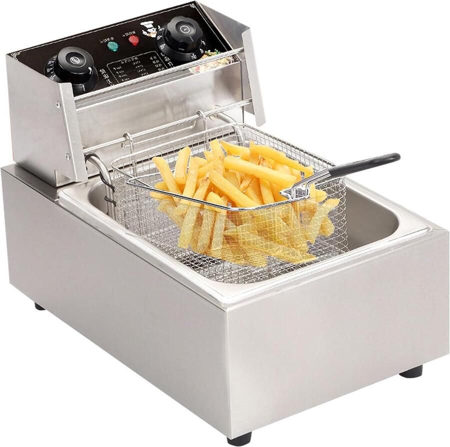 Elektrische Frituurpan Commerciële Friteuse Thuis Frituren Verstelbare Thermostaat 10L Zilverkleurig