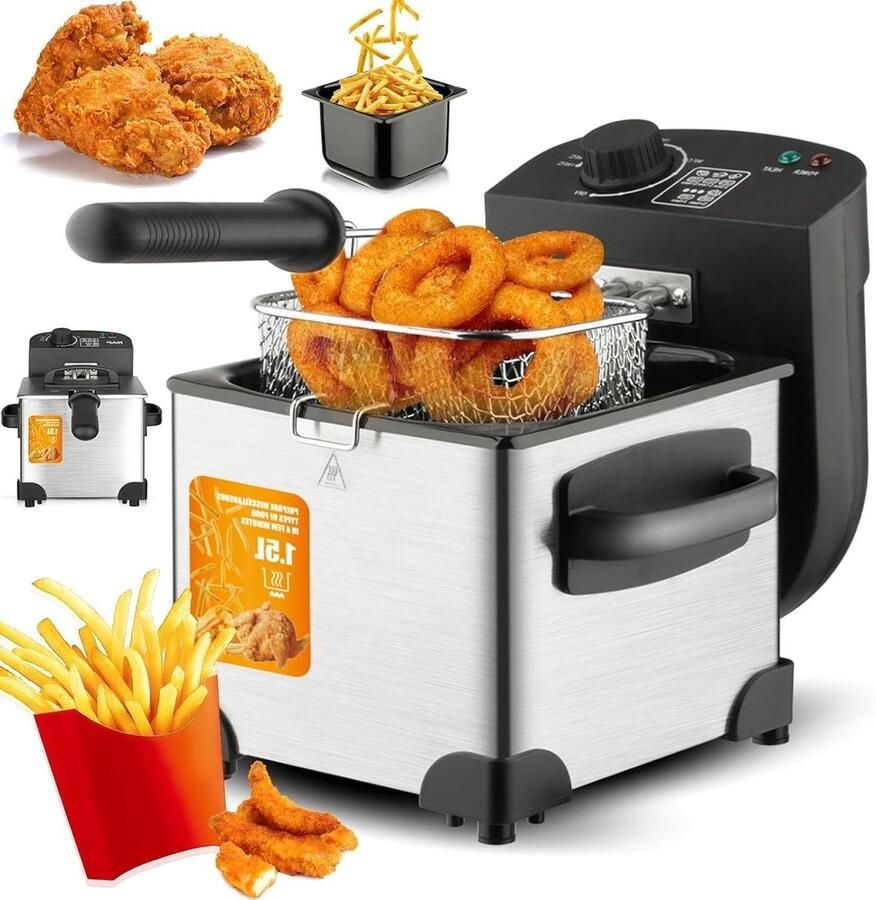 Elektrische Frituurpan Compacte Frituur Lekkere Snacks Maken Roestvrij Staal 15 Liter Zilver