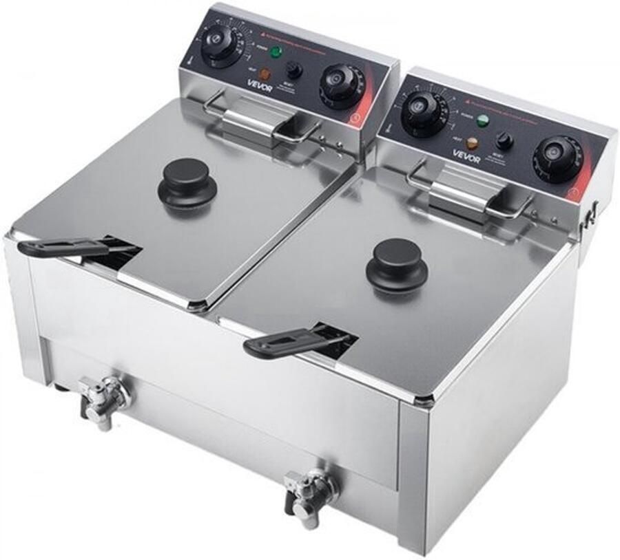 Elektrische Frituurpan Dubbele 5000 W 18 Liter Inhoud RVS Tafelmodel Professioneel Gebruik