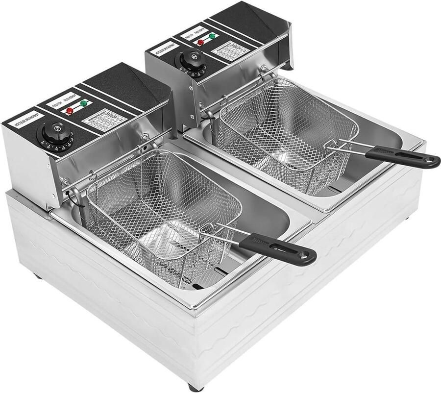 Dubbele Elektrische Friteuse Olie Friteuse Frituurpan Thuis Frituren Snelle Opwarming 12 L Zilver