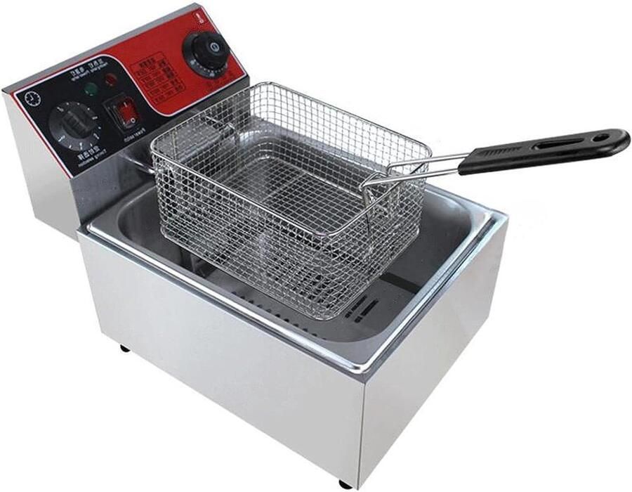 Elektrische Frituurpan Dubbele Frituurmand Lekkere Snacks Maken Roestvrij Staal 2x 6L Zilver