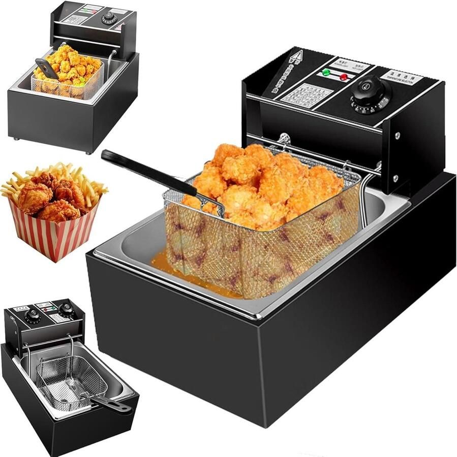 Elektrische Frituurpan Dubbele Mand Grote Porties Frituren Instelbare Timer Temperatuur 10 Liter Zilver