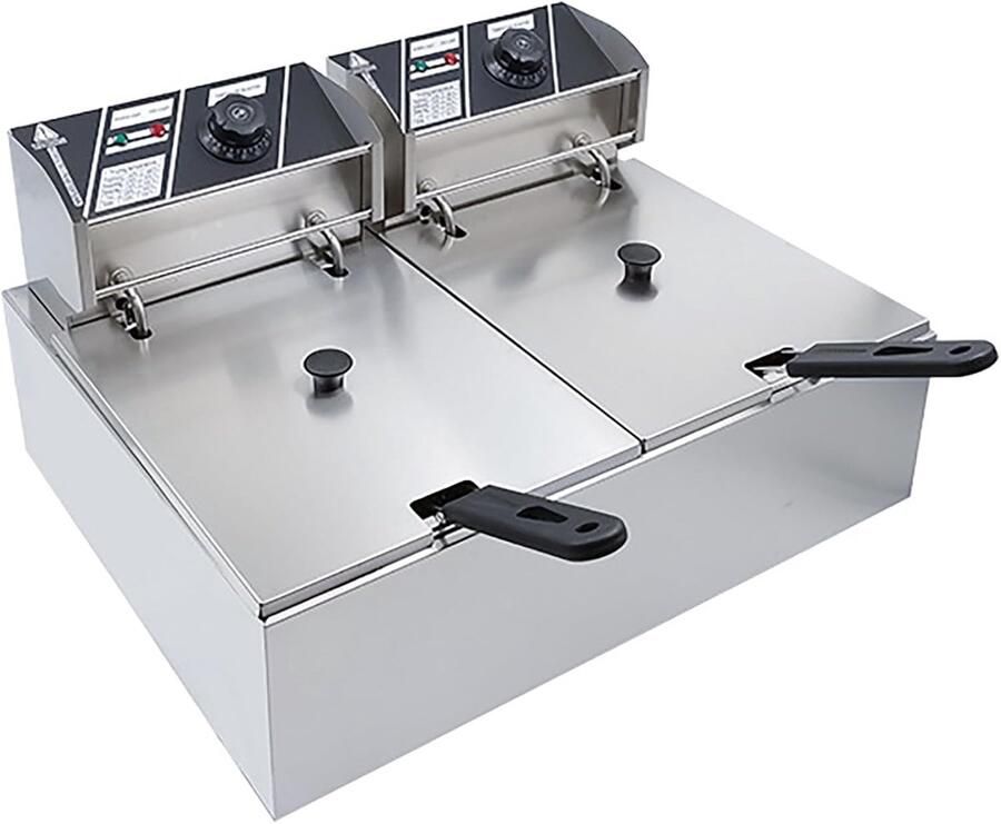 Elektrische Frituurpan Dubbele Tank Frituur Professioneel Frituren Dubbele Roestvrijstalen Tank 6 Liter Zilver