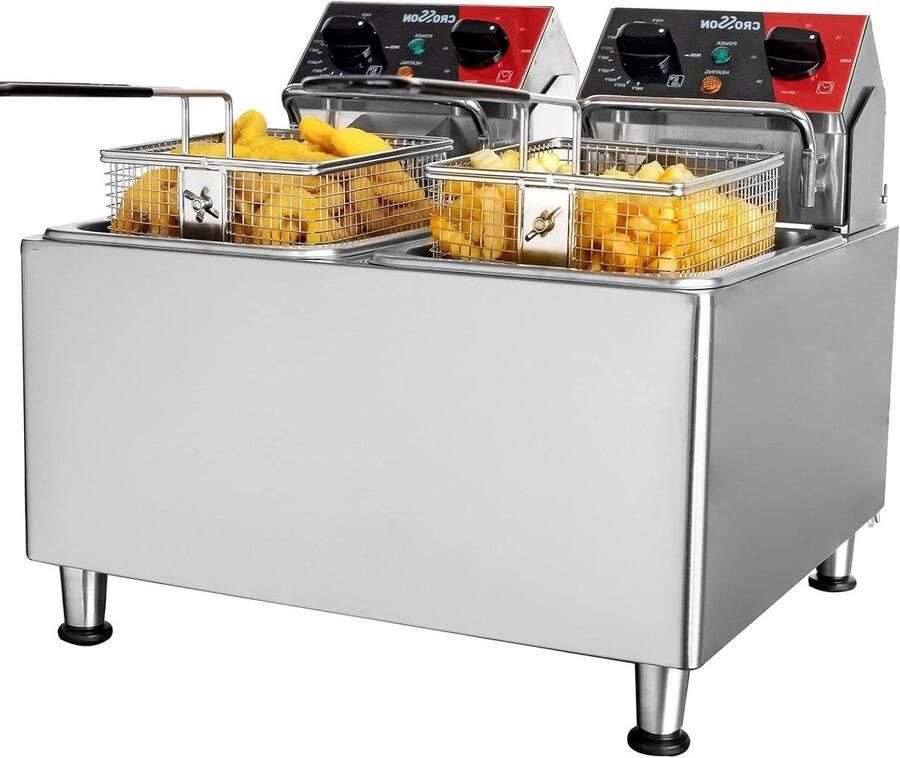 Elektrische Frituurpan Dubbele Tank Professioneel Frituren Precisie Temperatuurregeling 8 Liter Capaciteit Metaal