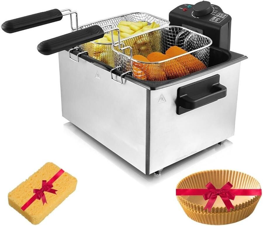 Elektrische Frituurpan Frietpan Keuken Thuis Frituren Drie Manden Inclusief 5 Liter Capaciteit Zilverkleurig