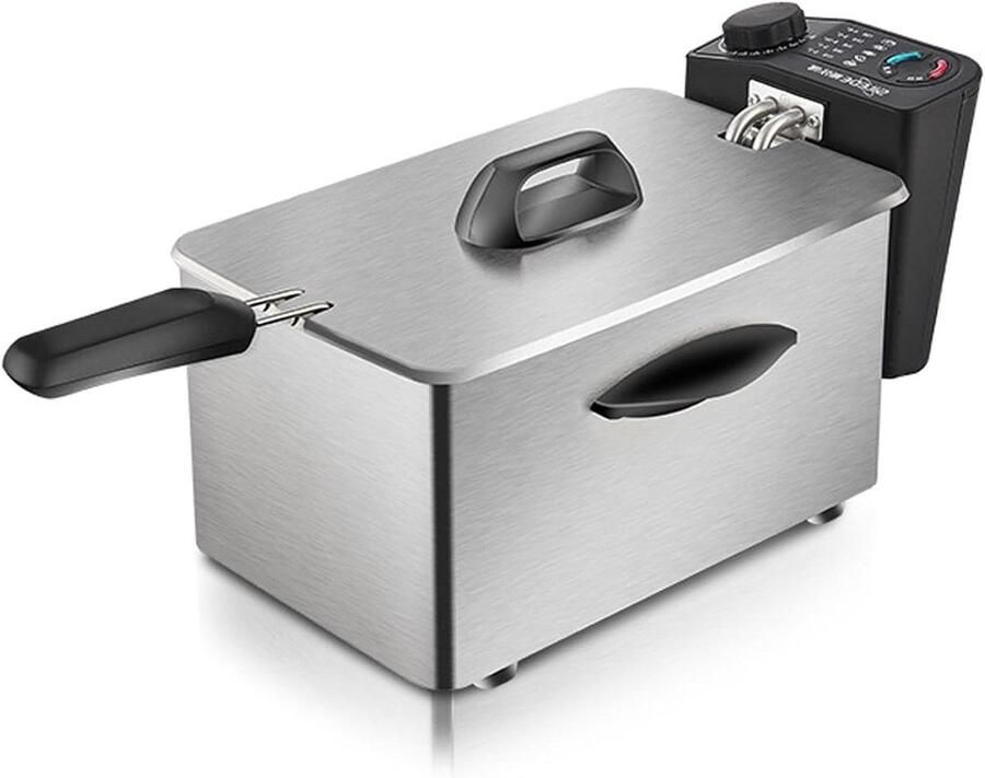 Elektrische Frituurpan Friteuse aanrecht Lekker Frituren Snelle Opwarming 2.5 Liter Zilverkleurig