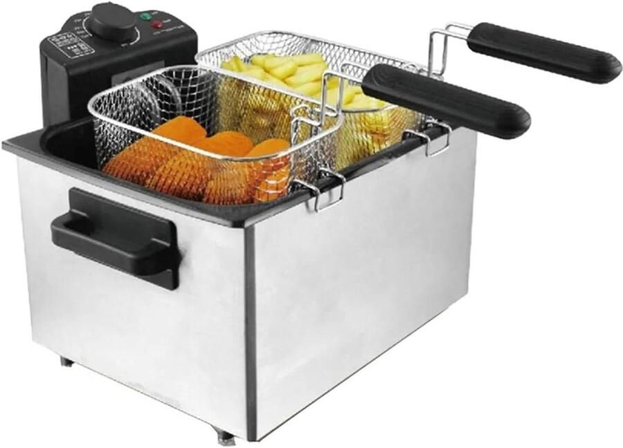 Elektrische Frituurpan Friteuse Commercieel Thuis Frituren Grote Capaciteit 5 Liter Zilver