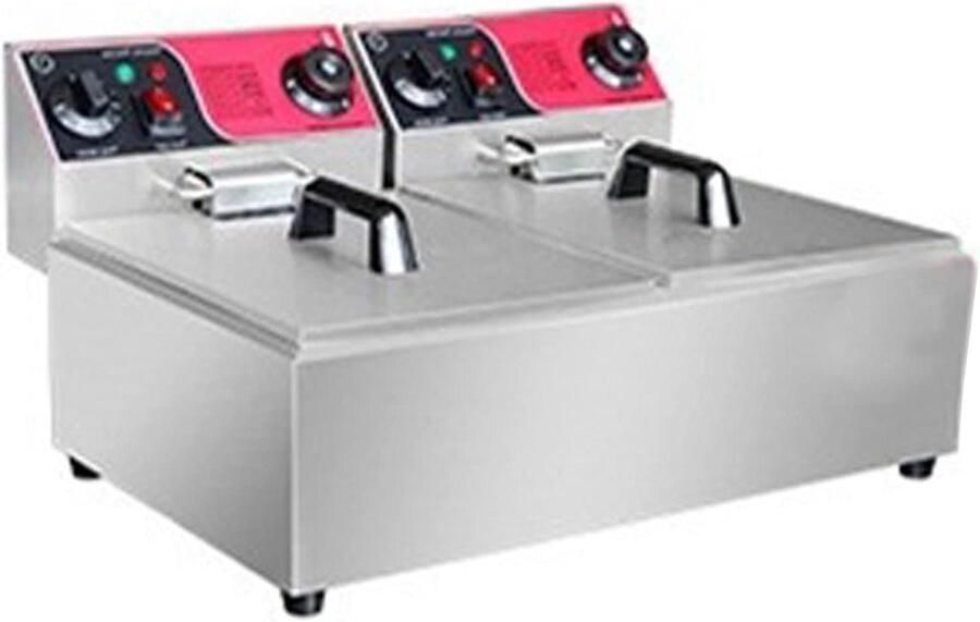 Elektrische Frituurpan Friteuse Dubbel Thuis Frituren Roestvrij Staal 2x 6L Zilver