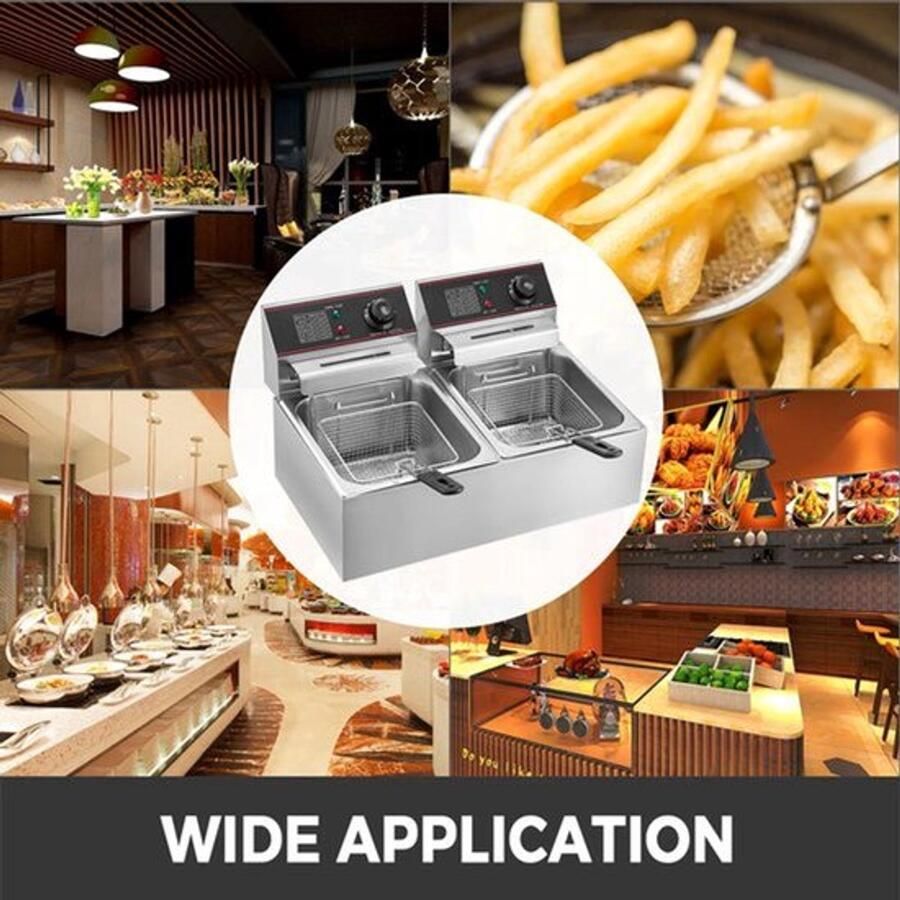 Elektrische Frituurpan Friteuse Elektrische friteuse Electrische frituurpan met Snoer- 12 L- Dubbele Tank Roestvrij Staal Commercieel Geschikt voor Fastfoodrestaurants 5000W 12L -Zilver