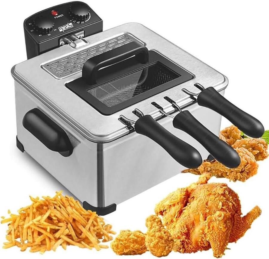 Elektrische Frituurpan Friteuse Keuken Lekker Frituren Koud-Zone Principe 5 Liter Zilver