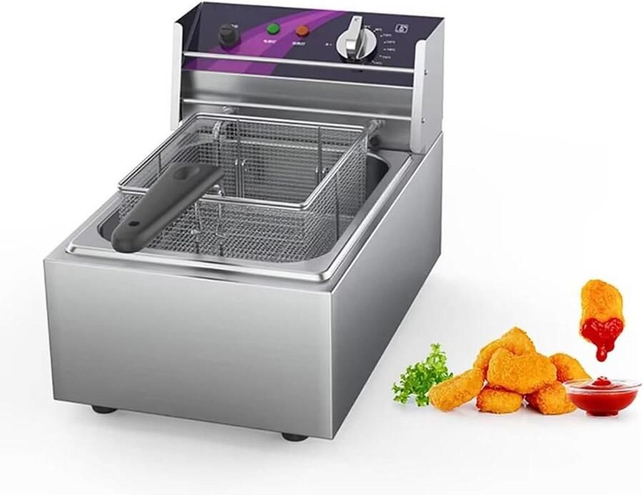 Elektrische Frituurpan Friteuse Keuken Lekker Frituren Roestvrij Staal 10L Zilver