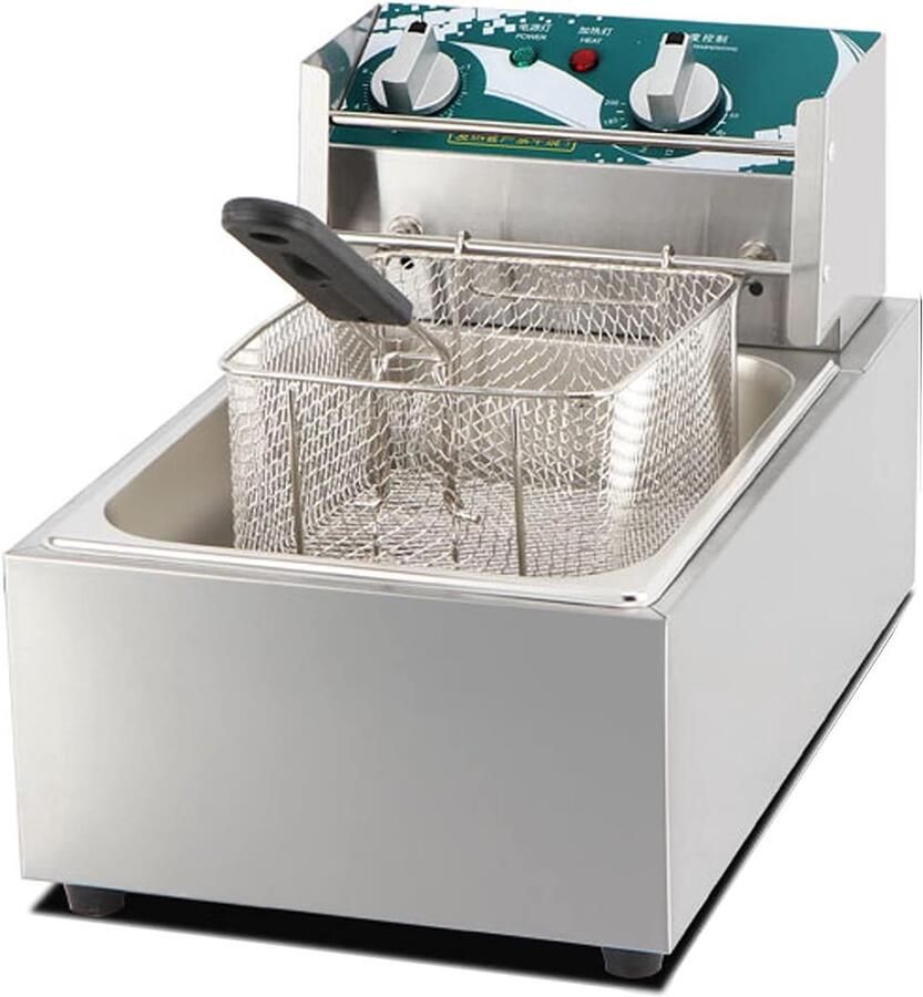 Elektrische Frituurpan Friteuse Keuken Thuis Frituren Dubbele Cilinder 10 Liter Zilver