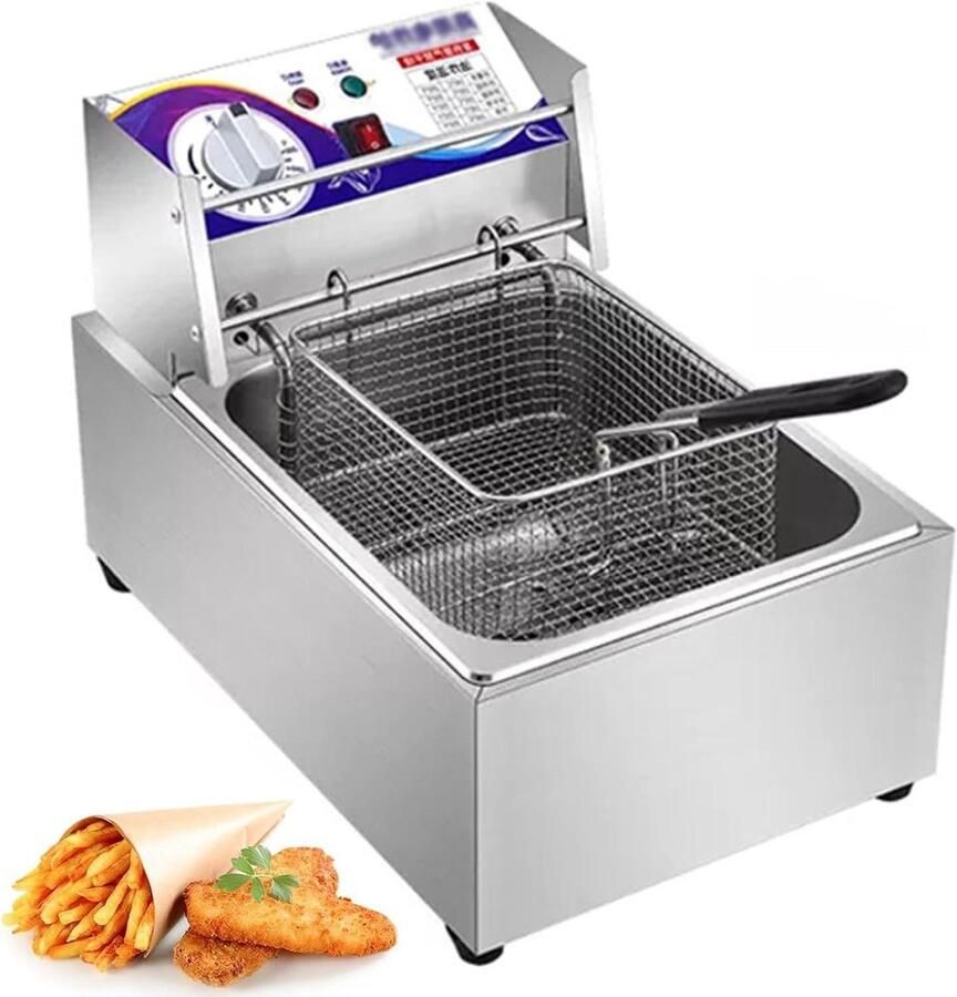 Elektrische Frituurpan Friteuse Keuken Thuis Frituren Roestvrij Staal 10L Tank Zilver