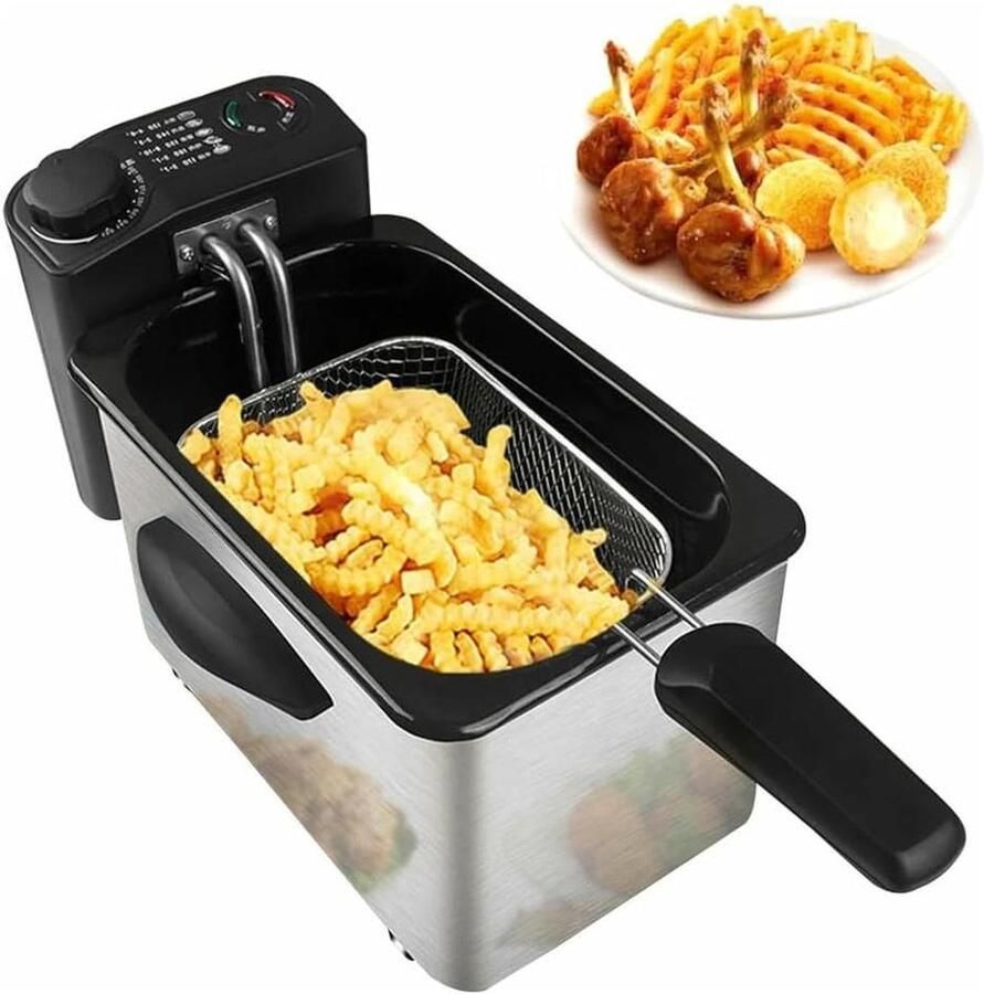 Elektrische Frituurpan Friteuse Keuken Thuis Frituren Roestvrij Staal 2L Zilver