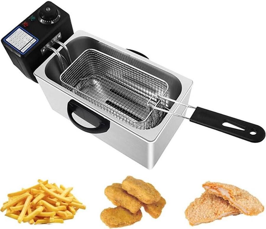 Elektrische Frituurpan Friteuse Keuken Thuis Frituren Roestvrij Staal 4L Zilver