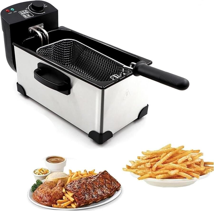 Elektrische Oliefriteuse Friteuse met Mand Thuis Frituren Roestvrijstalen Mand 35 Liter Zilver