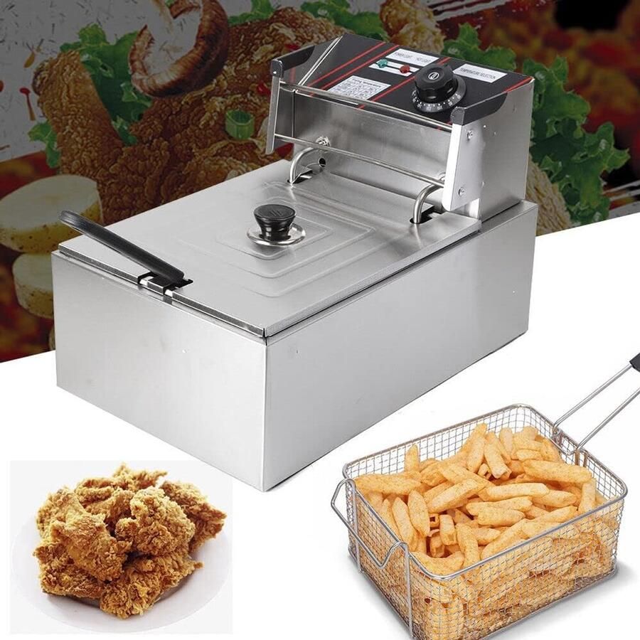 Elektrische Frituurpan Friteuse met Mand Lekker Eten Maken Precisie Temperatuurregeling 5.5 Liter Capaciteit Zilver