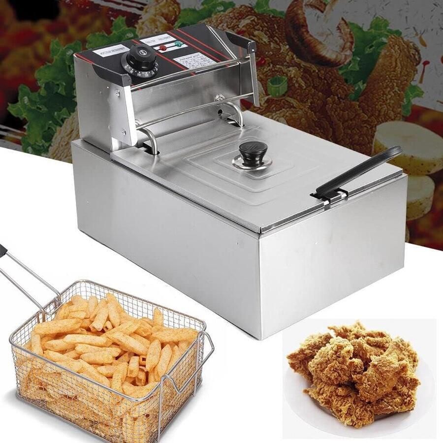 Elektrische Frituurpan Friteuse met mand Lekker Frituren Precisie Temperatuurregeling 5.5 Liter Zilver