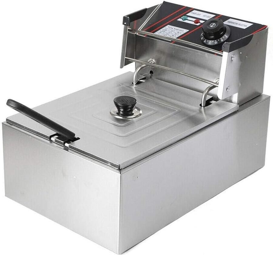 Elektrische Frituurpan Friteuse met Mand Thuis Frituren Roestvrijstaal Constructie 5.5 Liter Zilver