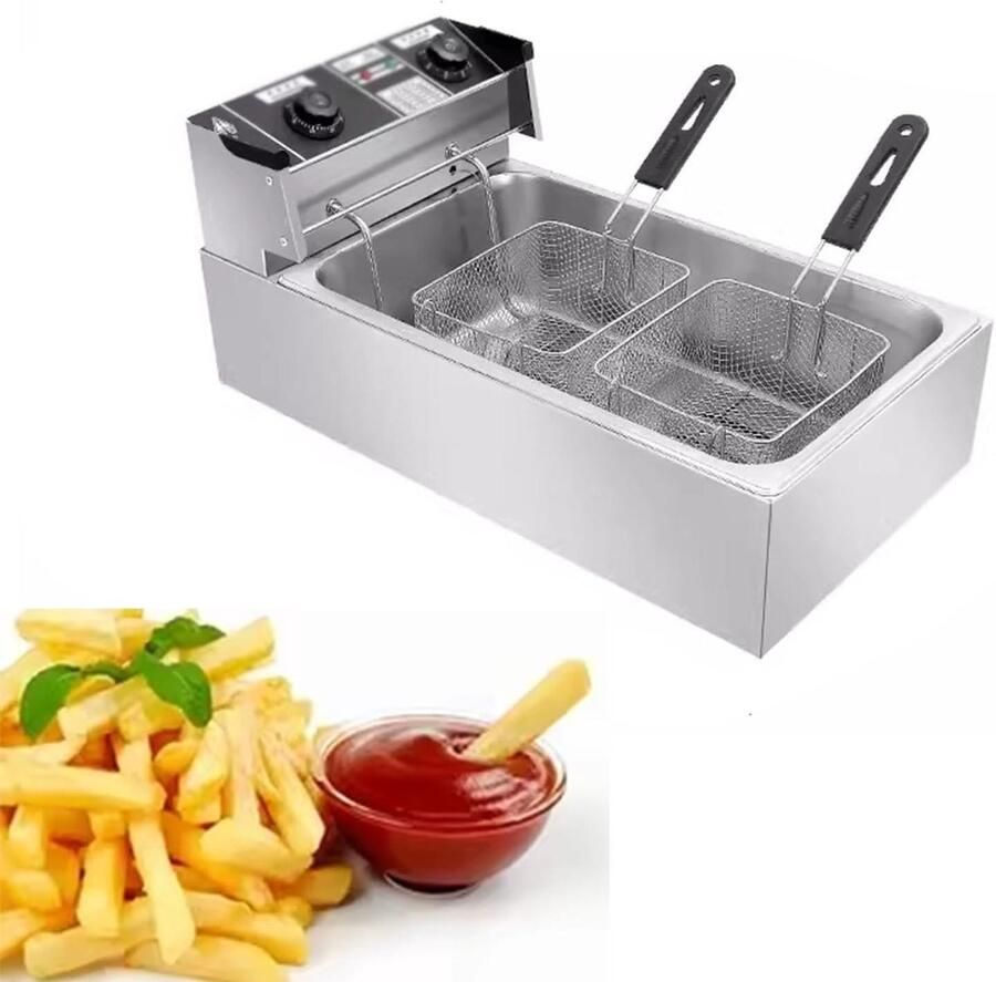 Elektrische Frituurpan Friteuse Professioneel Grote Hoeveelheden Frituren Nauwkeurige Temperatuurregeling 22 liter Zilver