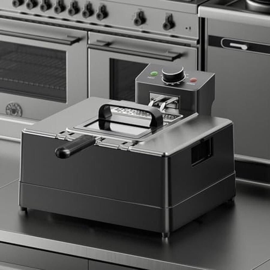 Elektrische Frituurpan Friteuse Roestvrij Staal Professioneel Frituren Dubbele Sonde Verwarming 10L Zilver