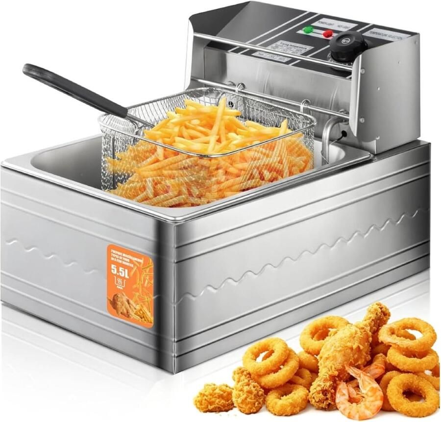 Elektrische Frituurpan Friteuse Rvs Friet Bakken Grote Capaciteit 55L Zilverkleurig