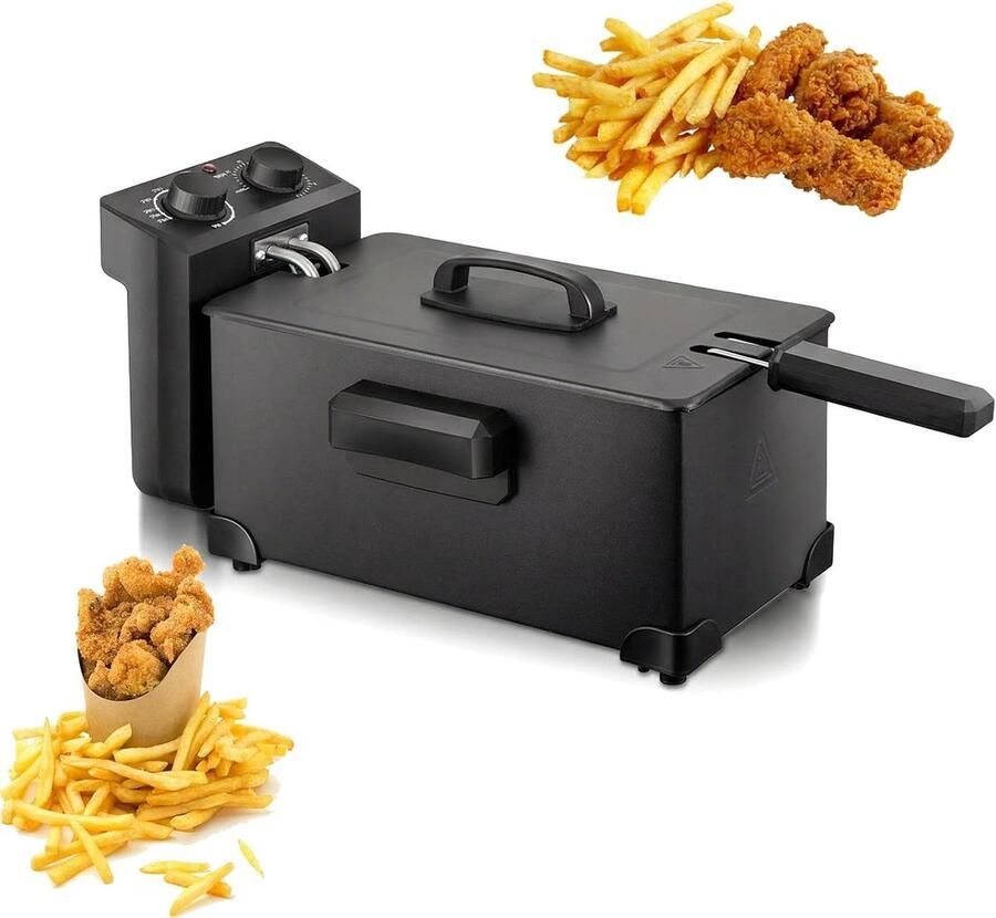 Elektrische Frituurpan Friteuse RVS Thuis Frituren Snel Opwarmend 3L Inhoud Zwart