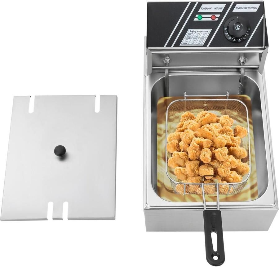 Elektrische Frituurpan Friteuse RVS Thuis Frituren Snelle Opwarming 6 Liter Zilver