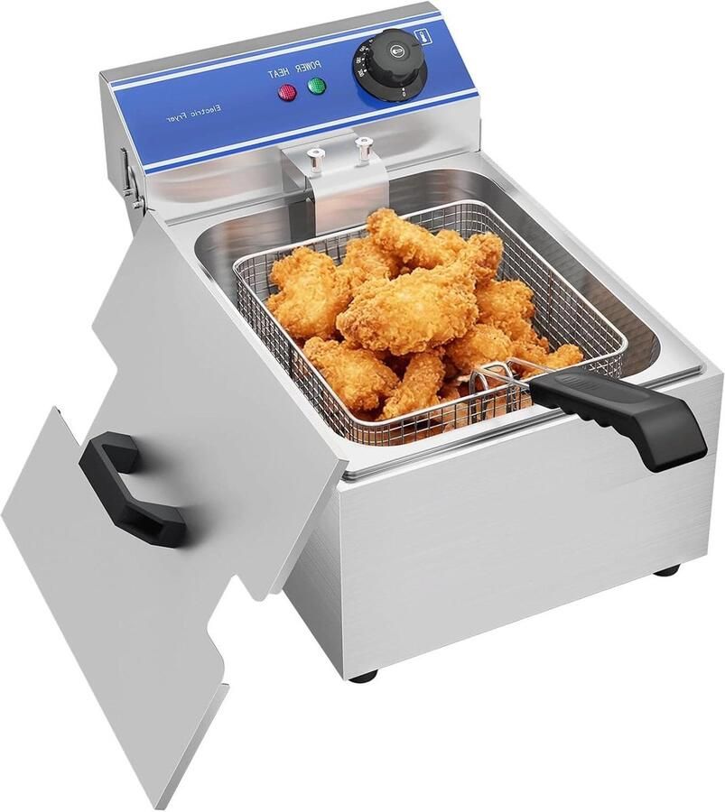Elektrische Frituurpan Friteuse RVS Thuis Frituren Snelle Opwarming 6L Zilver