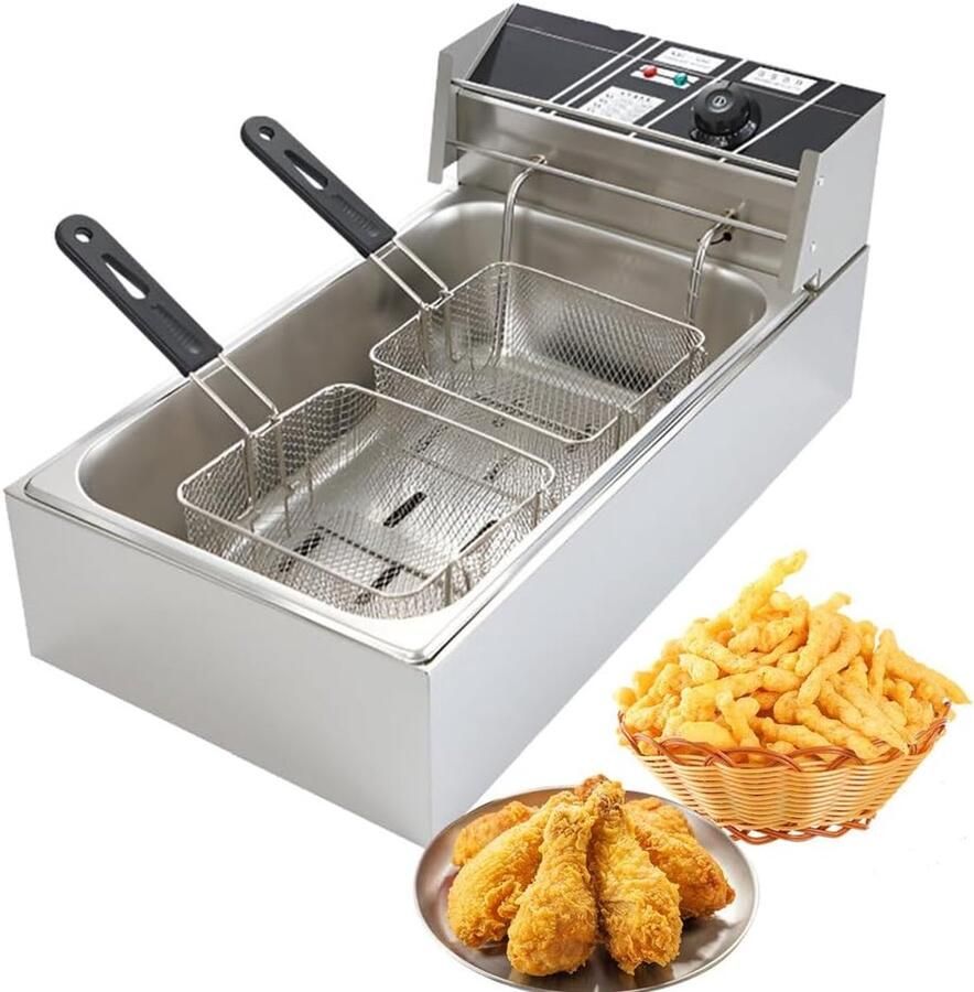 Elektrische Frituurpan Friteuse Tafelmodel Professioneel Frituren Roestvrij Staal 12 Liter Zilver