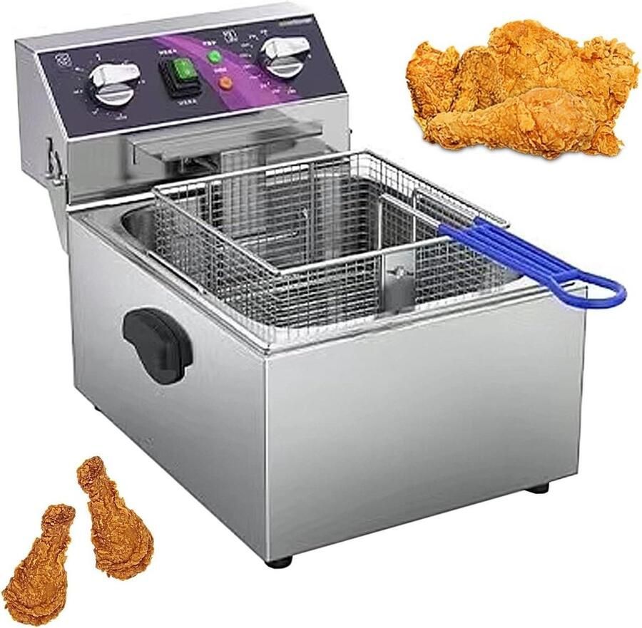 Elektrische Frituurpan Friteuse Thuis Koken Dubbele Olietank 28 x 44 x 31.5cm Zilver