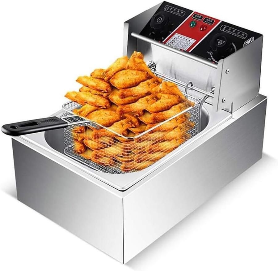 Elektrische Frituurpan Frituurmachine Frietpan Professioneel Frituren Thuis Instelbare Temperatuur 50-200°C 10L Inhoud Zilverkleurig