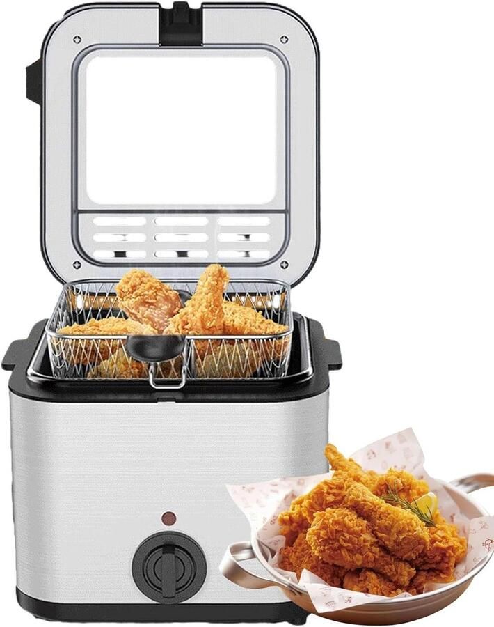 Elektrische Frituurpan Keuken Frituur Snelle Snacks XL Mand Deksel 25 Liter Olie Roestvrij Staal